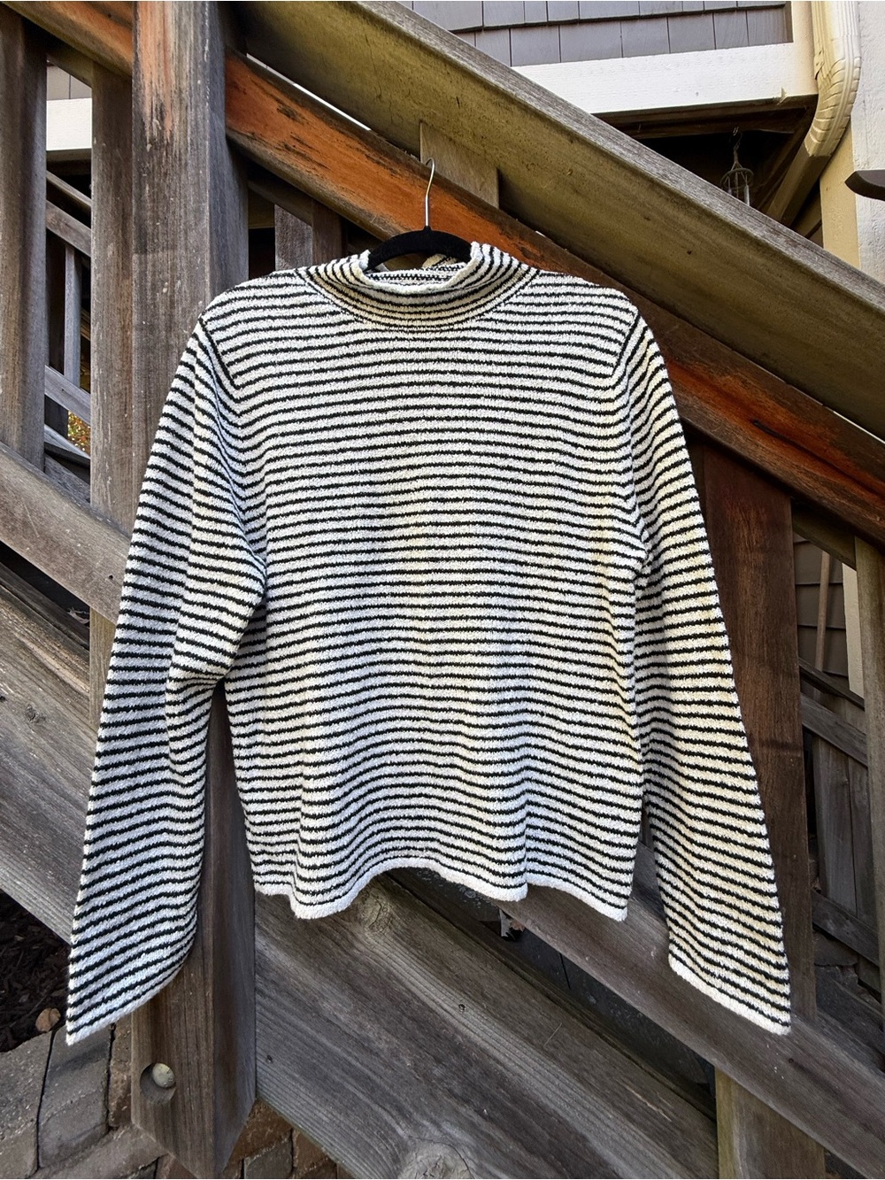 J. Crew Black & White Striped Turtleneck Sweater